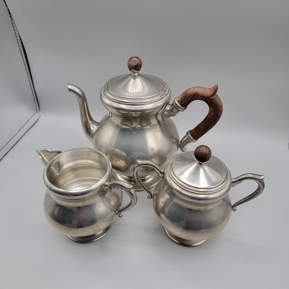Pewter Coffee Sugar Creamer Set Royal Holland Daalderop VTG